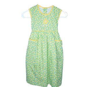 Hippie Cottage Green Yellow Floral Summer Sundress Pocket Dress Size Girls 8